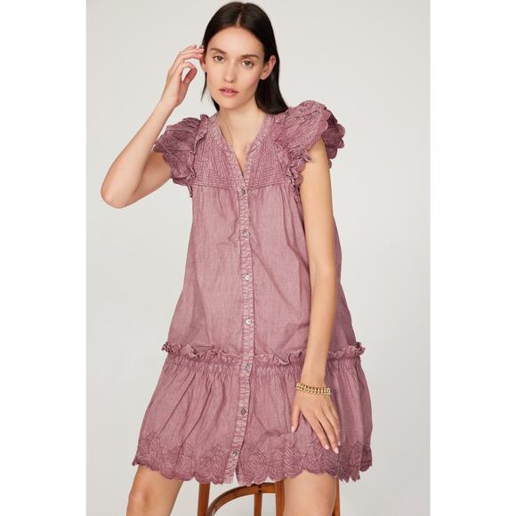 Sea Heidi Heart Quilt Petal Sleeve Tiered Rose Pink Mini Dress Size Small - Picture 4 of 15